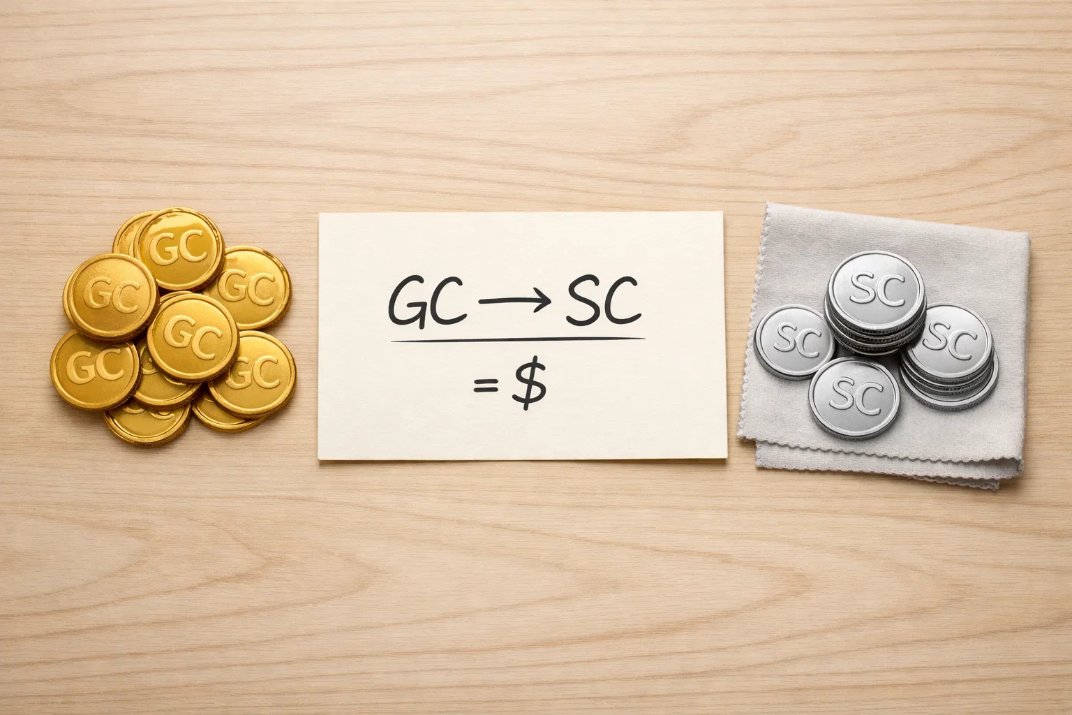 Dual-currency model showing Gold Coins and Sweeps Coins in a sweepstakes casino interface